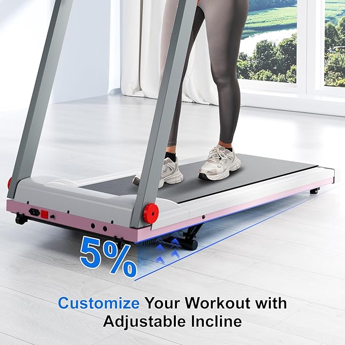 Treadmill with 5% Incline, 300lbs Capacity Folding 15 HP Small Treadmills for Home Portable Running Treadmill with Handles Quiet Brushless Dual Cushion System, Electric Compact Treadmil