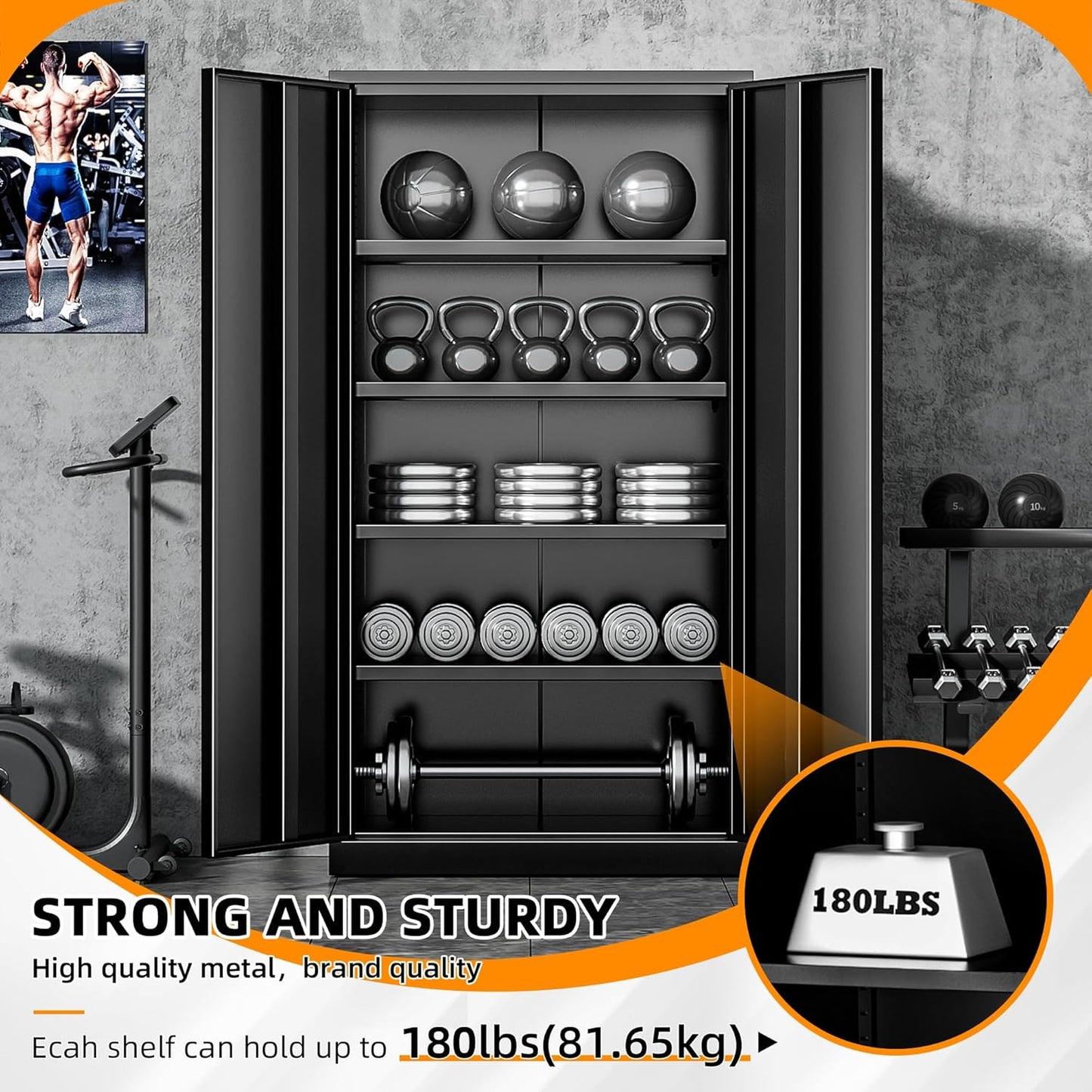 INTERGREAT Metal Storage Cabinets 72” Black Garage Steel Storage Cabinet with Doors and Shelves, Metal Tool Cabinet, Steel File Cabinet for Home Office, Basement, Warehouse, Classroom（Anti Tipping）