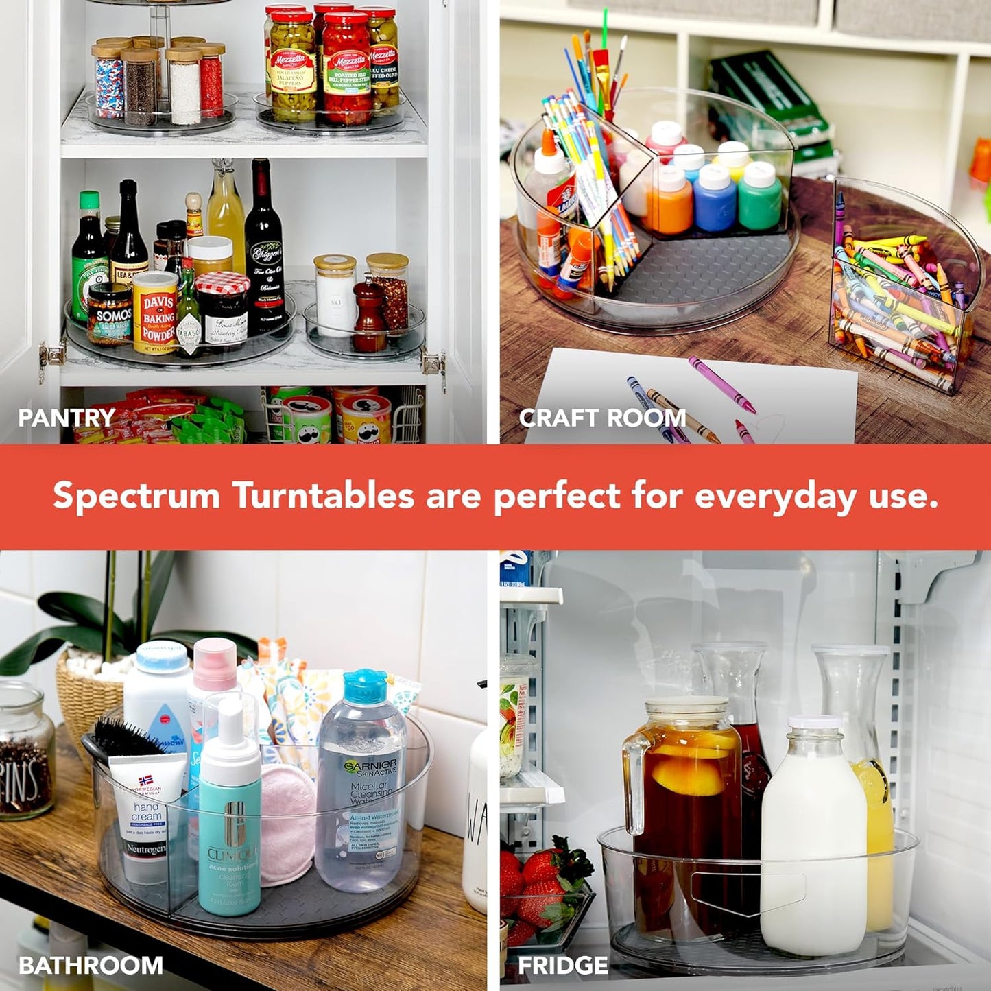 Spectrum Lazy Susan Organizer, Hexa Round Small (2-Pack) - Lazy Susan Turntable for Cabinet, Refrigerator, Pantry, Table, & Shelf - Rotating & Spinning Pantry Organization & Storage for Fridge