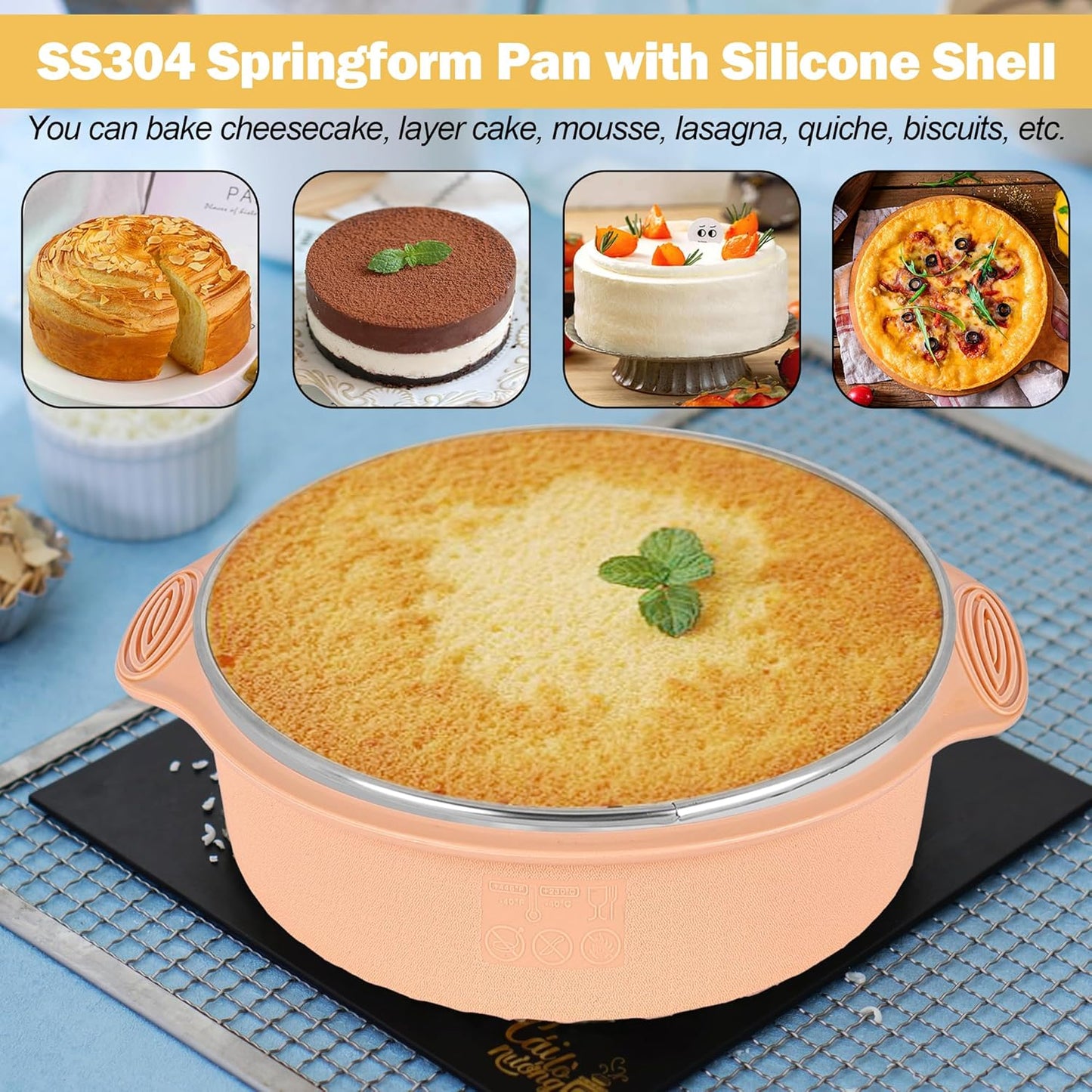 7, 9 Inch Springform Pan, Nonstick 304 Stainless Steel Cake Pans with Removable Bottom, Leakproof Springform Pan for Cheesecake with Silicone Pans Protector & 50PCS Parchment Paper, Dishwasher Safe