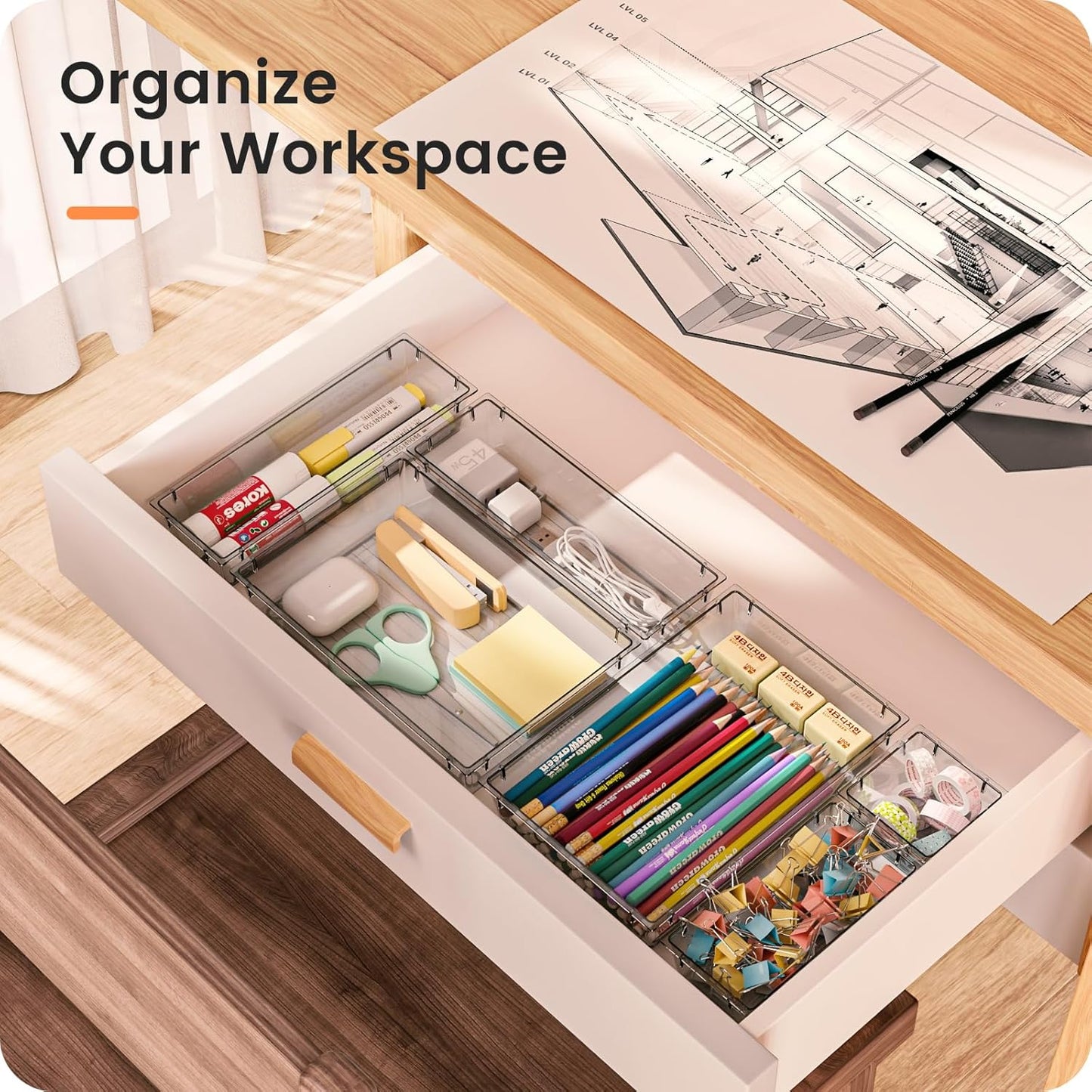 【Crystal Design】A-LUGEI Clear Drawer Organizer,【Military Grade】Acrylic Makeup Organizer, Bathroom Organizers and Storage, Organization and Storage, Organizer Bins for Office Vanity Kitchen Tool Trays