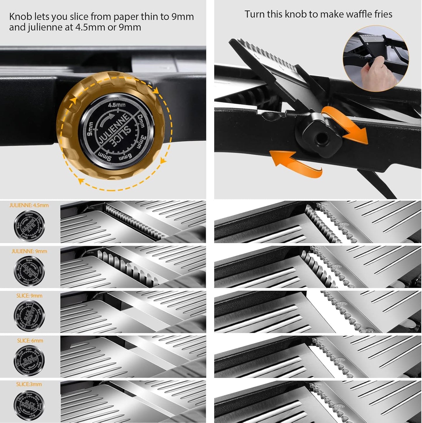 MASTERTOP Mandoline Slicer for Kitchen Adjustable Stainless Steel Food Slicer Vegetable Chopper Onion Waffle French Fry Cutter Potato Chip Julienne Slicer with Safety Gloves