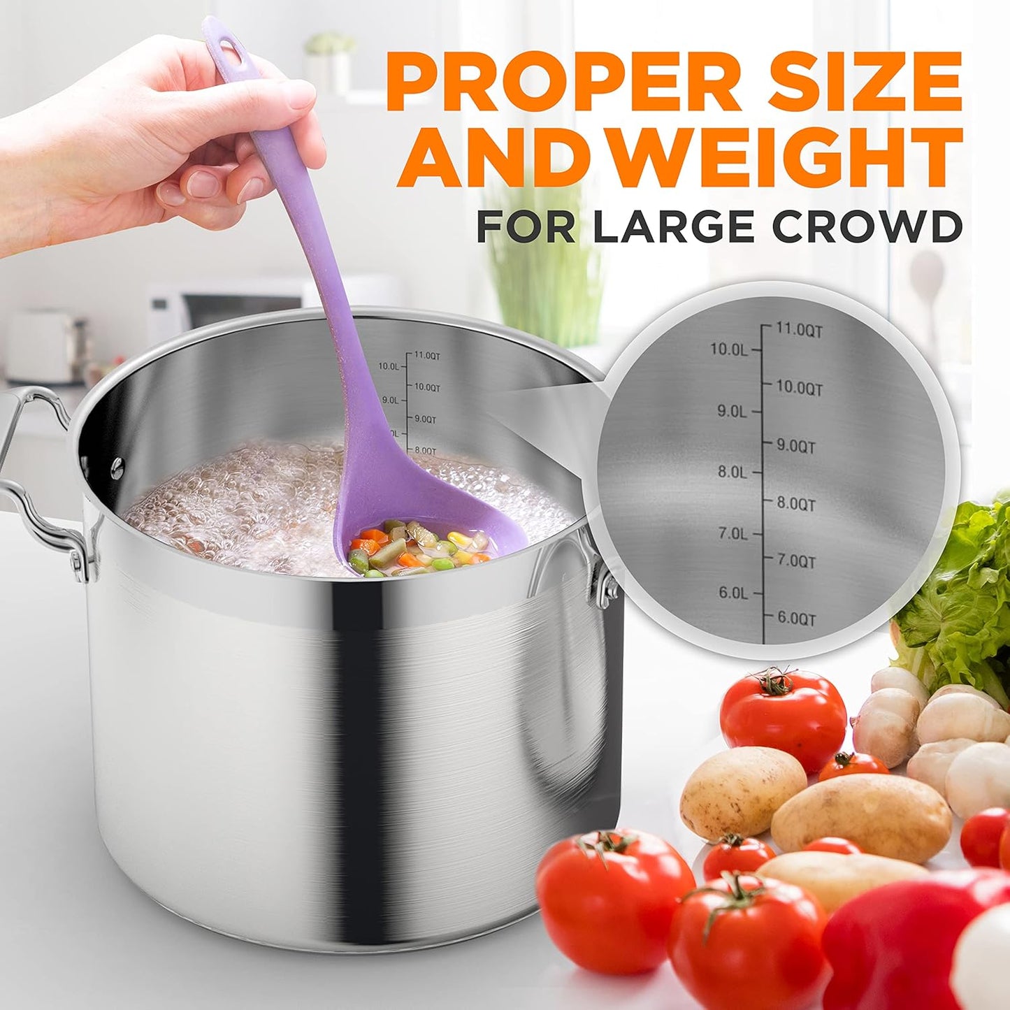 NutriChef 12-Quart Stainless Steel Stockpot with Stainless Steel Lid - 18/8 Food Grade Heavy Duty Large Stock Pot for Stew & Soup, Works w/Induction