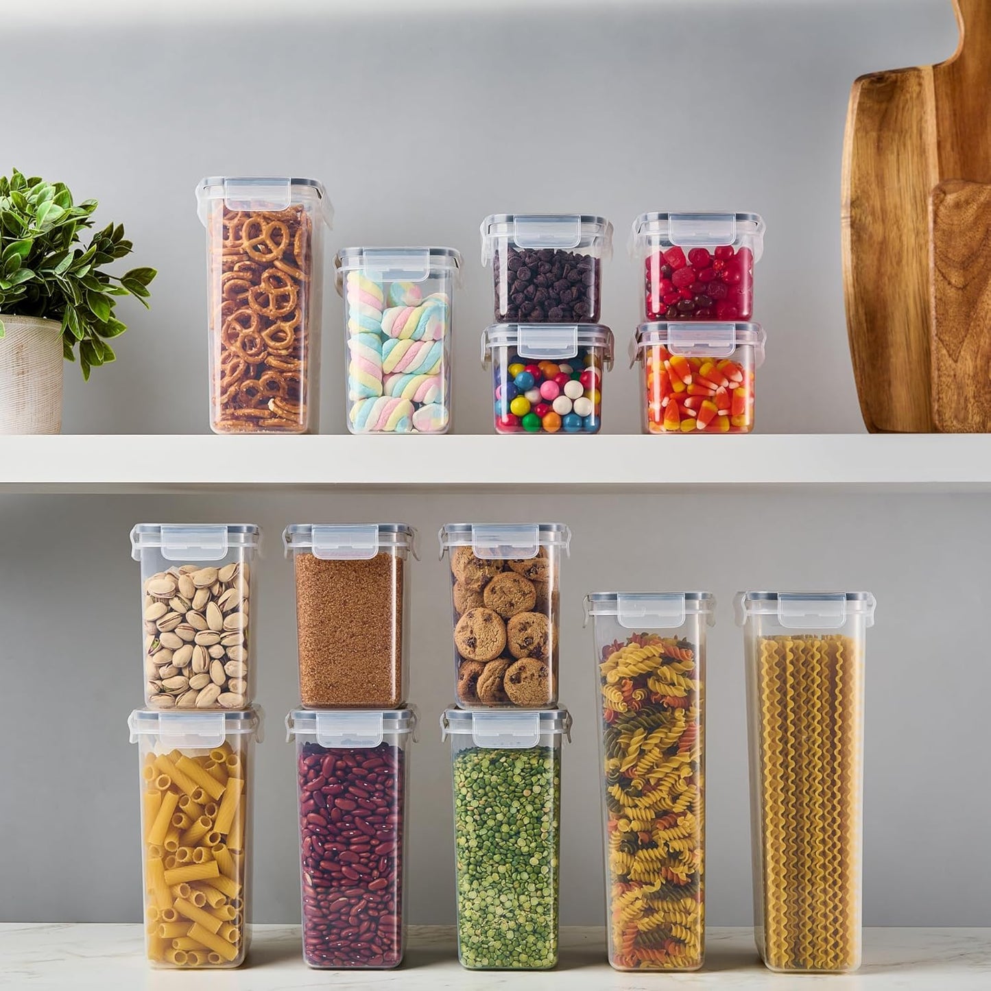 DWËLLZA KITCHEN Set of 14 Airtight Food Storage Containers for Pantry Organization and Storage - Sugar, Flour, Pasta, Spaghetti Plastic Air tight Kitchen Storage Containers With Lids, Labels & Marker