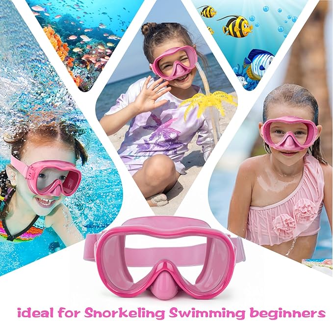 Kids Swim Goggles with Nose Cover, Anti-Leak Swim Mask with Elastic Fabric Strap, UV Protection Swimming Goggles for Kids
