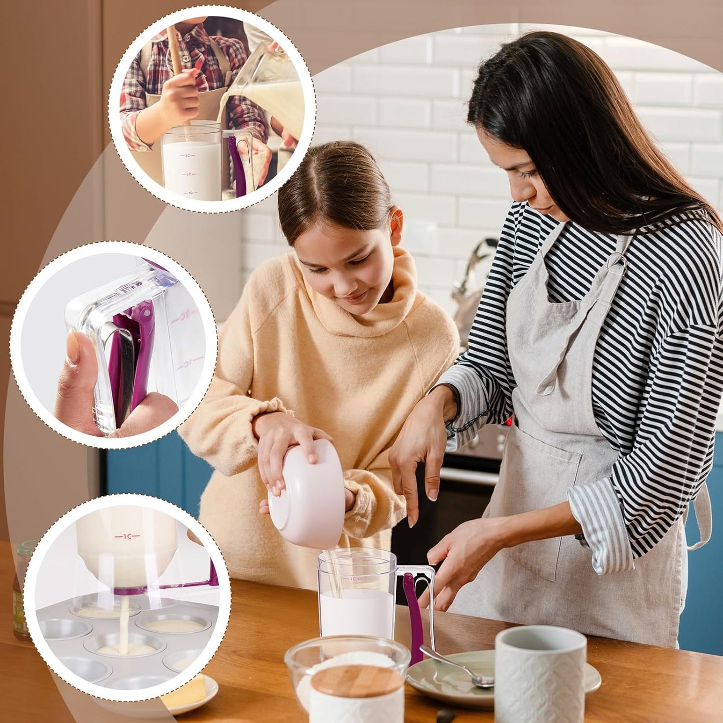 2 Pcs Cupcake Batter Dispenser Pancake Mix Dispenser 4 Cups with Squeeze Handle Tools for Pancake, Cupcake, Cookie, Cake, Waffles, Ice Cream Baking Gifts for Kitchen Housewarming (Purple)