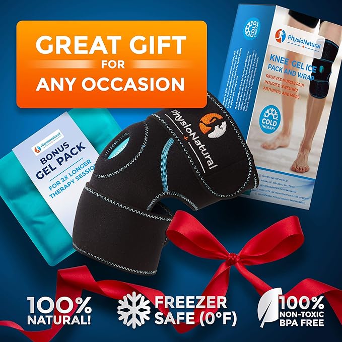 PhysioNatural Ice Pack for Knee Pain Relief, Reusable Gel Ice Wrap for Leg Injuries, Swelling, Knee Replacement Surgery, Cold Compress Therapy for Arthritis, Meniscus Tear and ACL