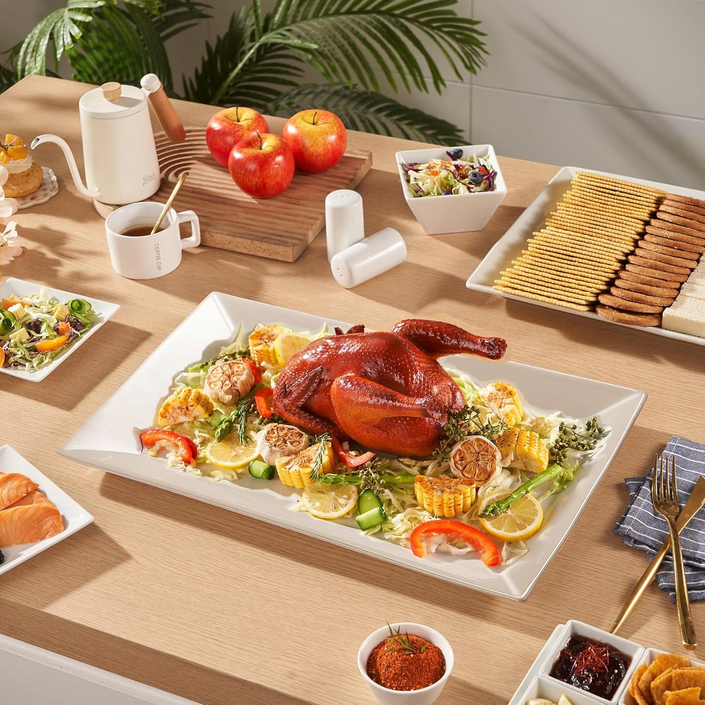 18" x 12" Large Serving Platters Set of 2, Porcelain Heavy-Duty Large Serving Trays, White Rectangular Plates for Turkey, Food, Fruit, Party, Wedding, Christmas, Chip and Scratch Resistant