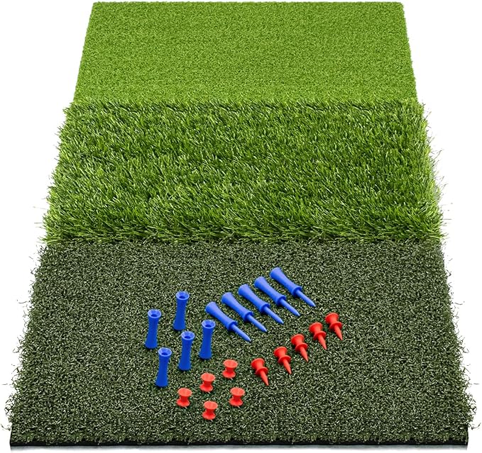 SAPLIZE Foldable Heavy-Duty Golf Hitting Mat, Practice Mat with 10mm EVA Rubber Backing, Larger Size for Indoor/Outdoor Swing and Chipping Practice, Anti-Deformation