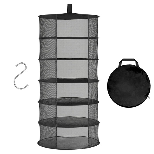 Simple Deluxe 6 Layer 24'' Herb Drying Rack with Hook, Opendoor Design Hanging Dry Mesh Folding Basket Dryer for Clothes, Herbs