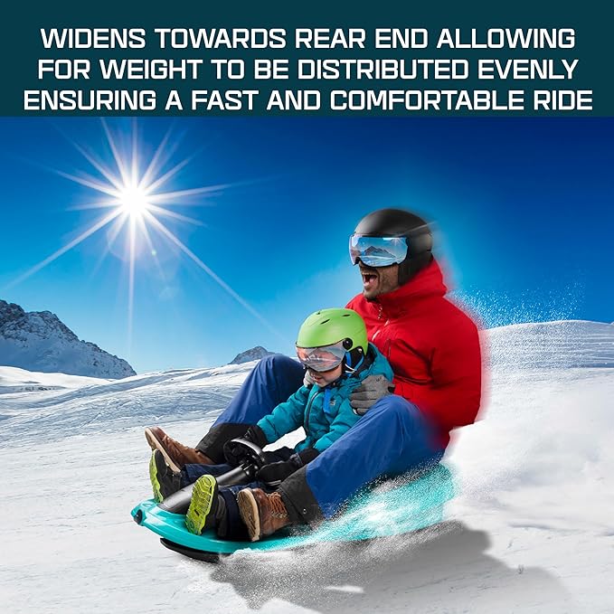 Snow Sled for Kids, Adults - Toboggan Sled, Easy Turning Steering Wheel, Anti-Slip Seat, Pull Up Brake, Durable Plastic Sled, Lightweight, Snow Sleds, Age 3+ 260 lbs