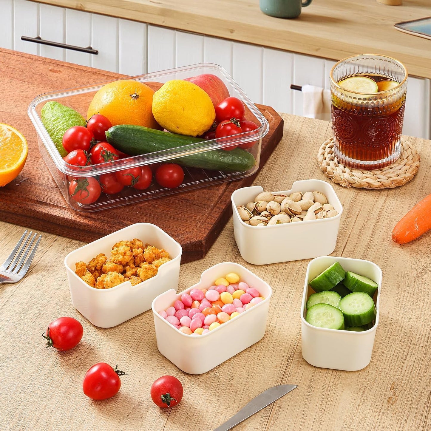 Snack Box Container, 4 Compartments Divided Serving Tray with Lid, Snackle Box Container, Snack Organizer for Fruit, Veggie, Perfect for Party, Entertaining