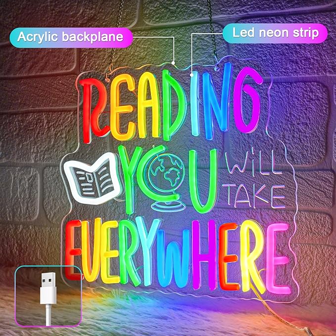 Reading Will Take You Everywhere Neon Sign,Classroom Neon Sign,Read Neon Signs for Classroom Inspirational Letter Led Sign Dimmable Classroom Neon Lights for Bedroom Dorm Library Bookstore
