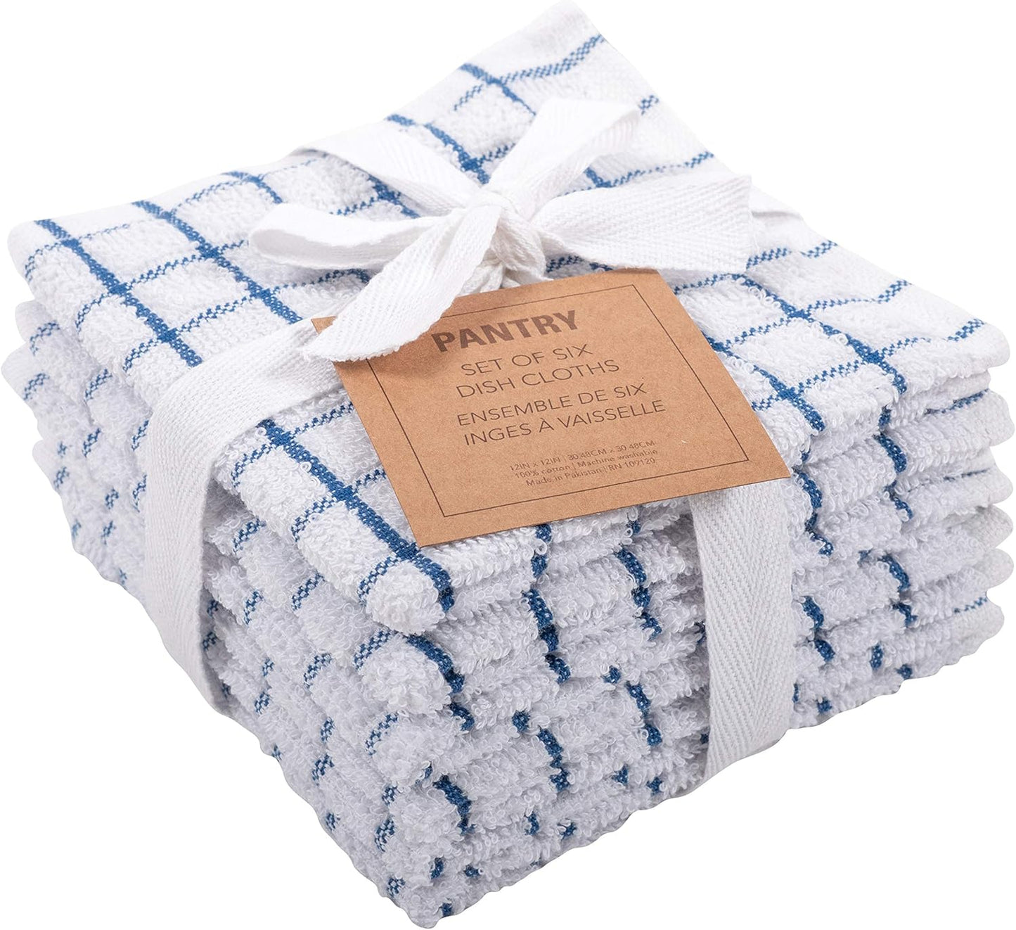 KAF Home Pantry 100% Cotton Checkered Grid Dish Cloths | Set of 6, 12 x 12 Inches | Absorbent and Machine Washable | Perfect for Cleaning Counters, and Any Household Spills - Blue