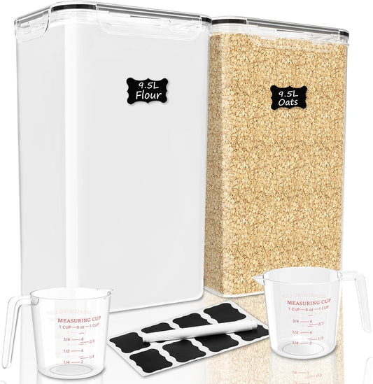 2 PC Flour Sugar Storage Containers (9.5L | 321 Oz) Extra Large Food Storage Containers with Lids - Airtight Leakproof BPA FREE Flour Container for Rice, Cereal, Sugar