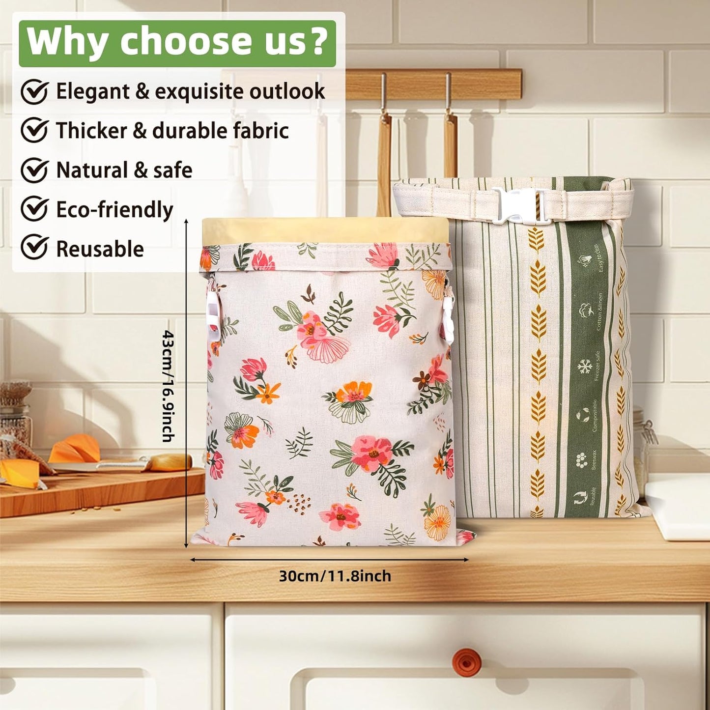 2 Pack Cotton Beeswax Bread Bags - Large Reusable Cotton Linen Food Storage Covers for Sourdough & Homemade Bread, Waxed Bags Keep Bread Fresh, Proofing Bag Freezer-Safe, Easy Clean