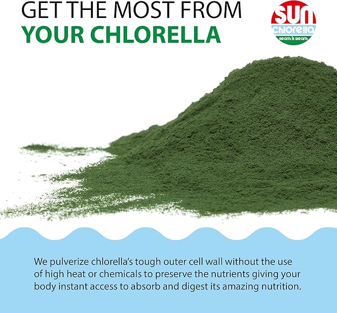 Sun Chlorella Powder Green Algae Superfood Supplement Supports Whole Body Wellness Immune Defense, Gut Health & Natural Energy Boost - Chlorophyll, B12, Protein - Non-GMO - 10 Servings