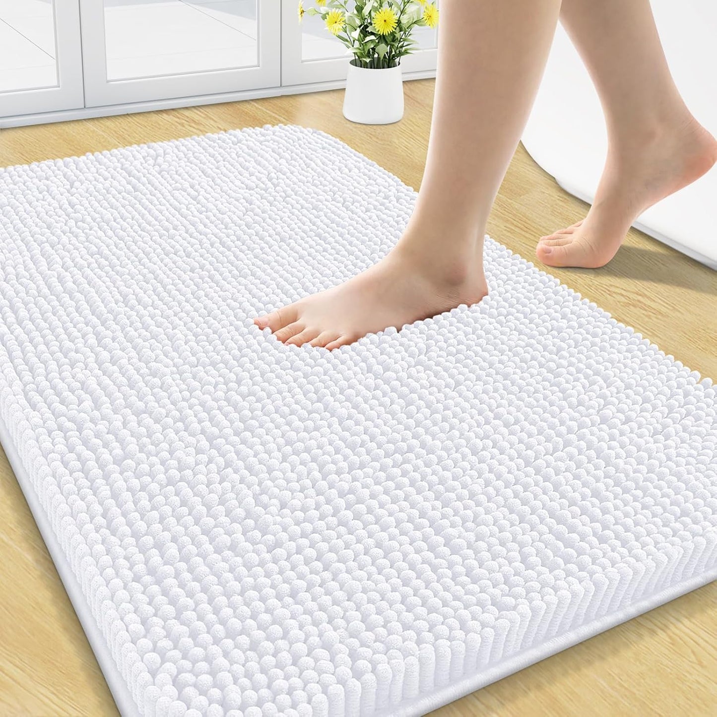 Arotive Bathroom Rugs 30x20, Extra Soft Absorbent Shaggy Chenille Bath Rugs, Machine Washable Rubber Backing Non-Slip Bath Mats for Bathroom Floor Tub and Shower, Home Decor Accessories, White