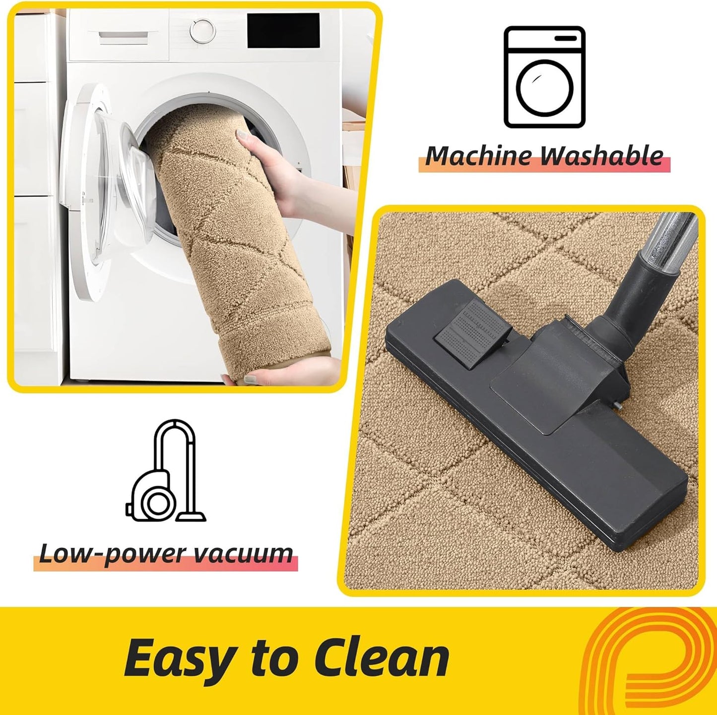 JSEI Non-Slip Kitchen Rugs, Self Adhesive No Sliding Kitchen Mats Set of 2, Soft Washable Absorbent Floor Mat for Kitchen, Bathroom, Laundry Room, Bedroom, 24”x36”+24”x60”, Beige, Diamond Pattern