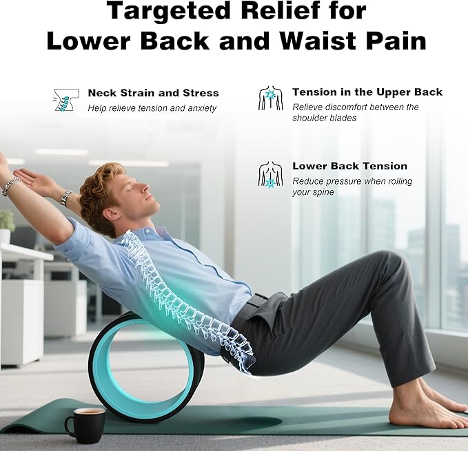 4 Pack Back Roller- Yoga Wheel for Back Pain Reliefn & Stretching, Back Wheel for Deep Tissue Massage, Back Stretcher for Physical Therapy & Exercise