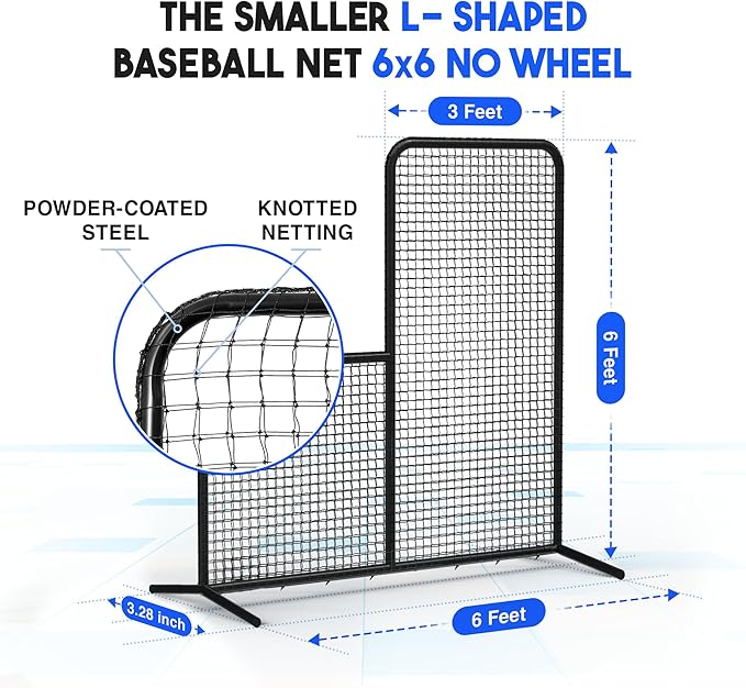 Yes4All Portable L-Screen Baseball 7x7ft with 2 Baseballs, Rubber Wheels - L Screen Baseball for Batting Cage, Protective Pitching Screen Net Double Layers, Carry Bag Included