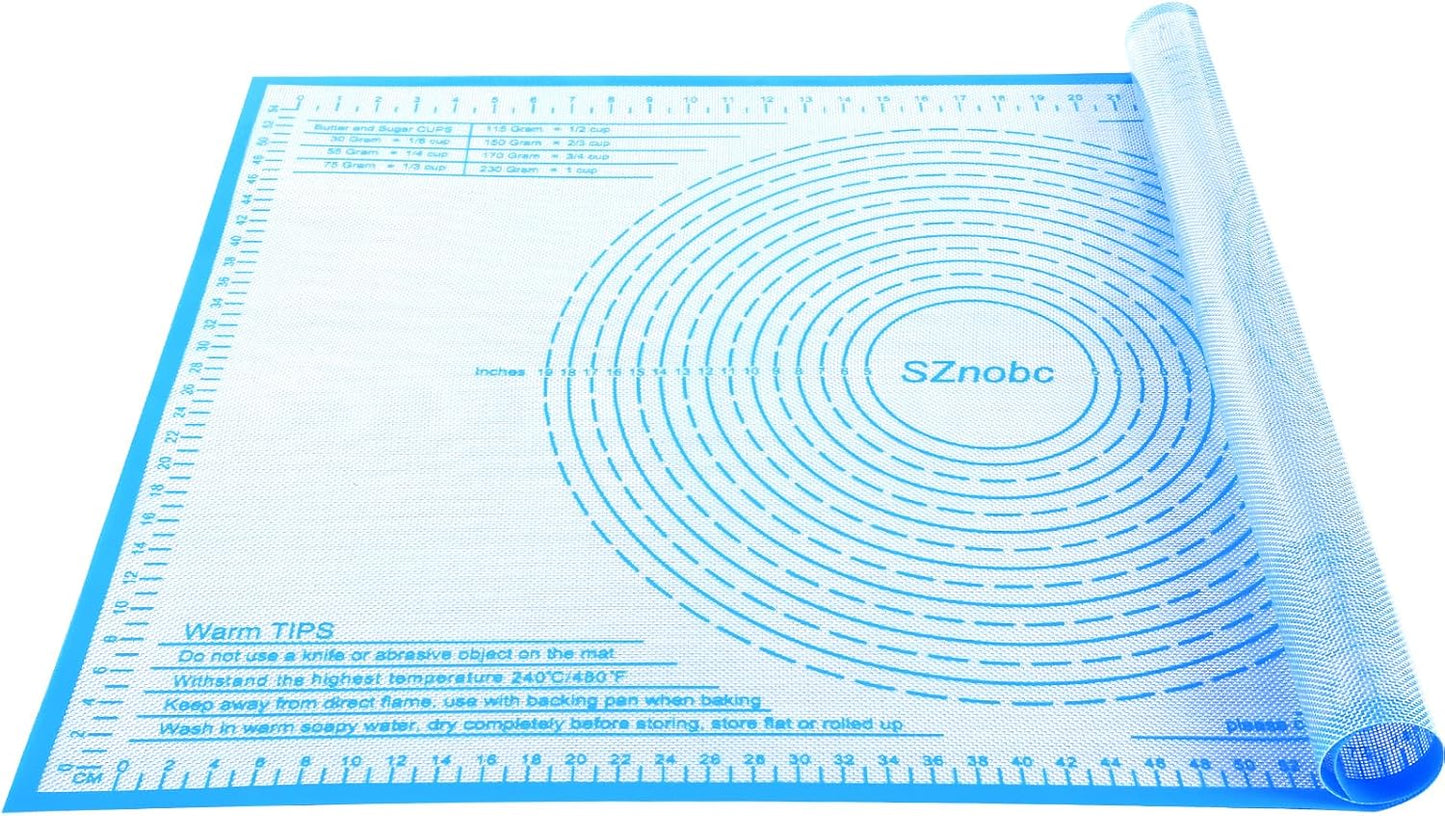 Silicone Pastry Mat 36x24 Inch Nonstick Baking Mat Perfect for Dough Mat, Pastry Board, Kitchen Counter Mat - For Dough, Pastry, Pie Crust, Fondant, Cookies, Bread, Pasta/Pizza, Blue