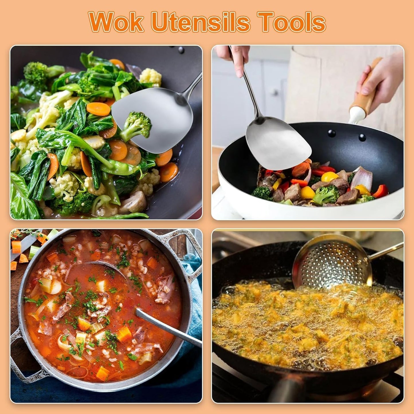 FJNATINH Metal Spatula,Wok Utensil Wok Spatulas for Kitchen Use Cooking Utensils Spatula for Cooking,Wooden Handle