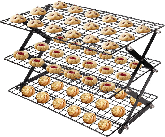 ShellKingdom 3 Tier Collapsible Cooling Rack, Outdoor Camping Picnic Shelf, Wire Cooling Rack for Baking, Cookies, Cake, Roasting, Grilling, Drying Rack