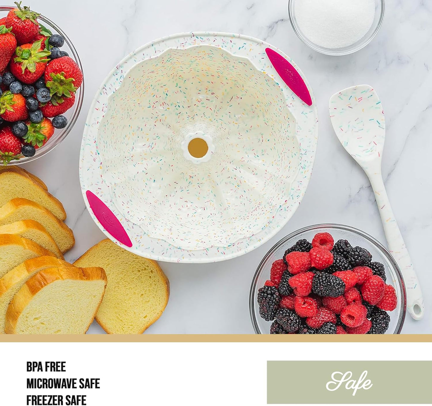 Trudeau 5118558 Structure Fluted Cake Pan Silicone Bakeware, Medium, Confetti White