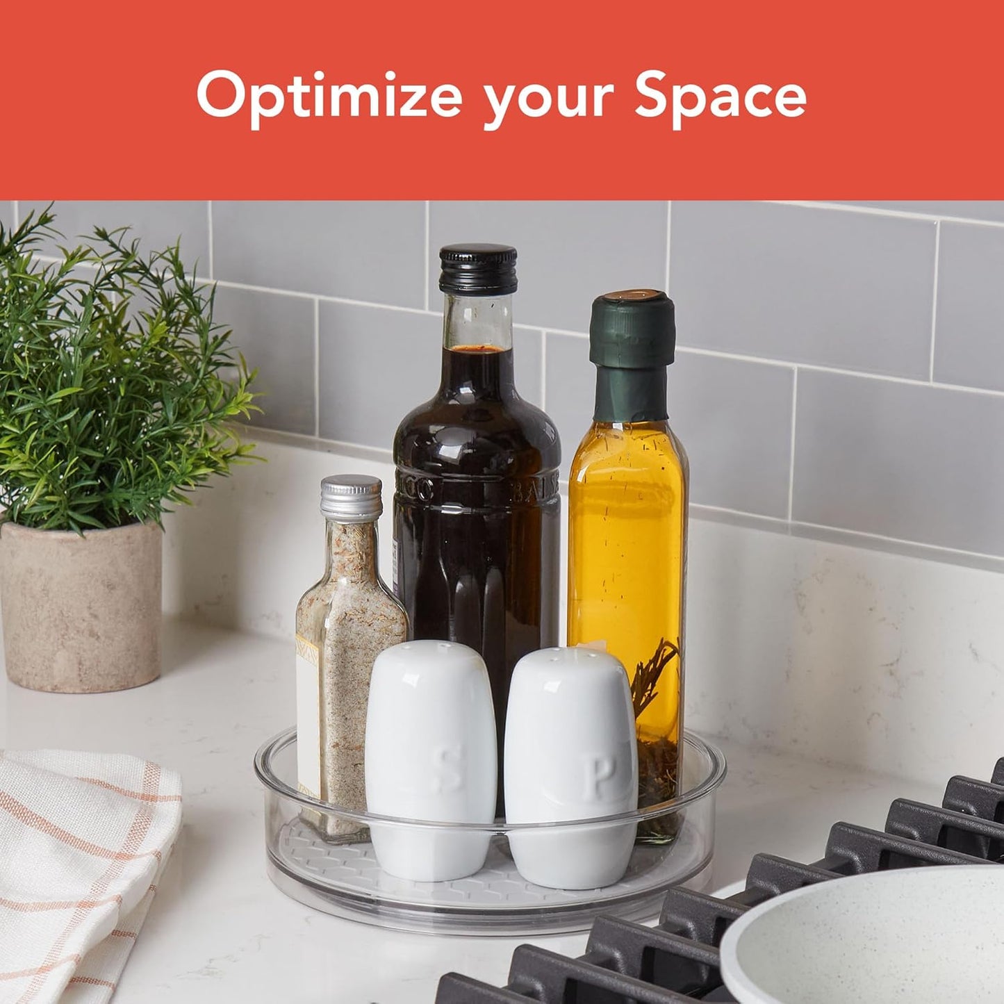 Spectrum Small Lazy Susan Organizer 7.5 in for Cabinets Refrigerator Pantry Table, Oyster Gray Rotating Storage Spice Rack Turntable for Sauces Jams or Tiny Jars, Spinning Fridge Organizer