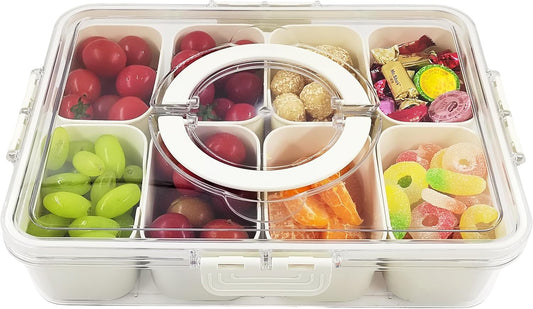 Snack Box Container, Divided Serving Tray with Lid and Handle Snackle Box Container, Snack Organizer for Adults Fruit, Veggie, Perfect for Party, Entertaining
