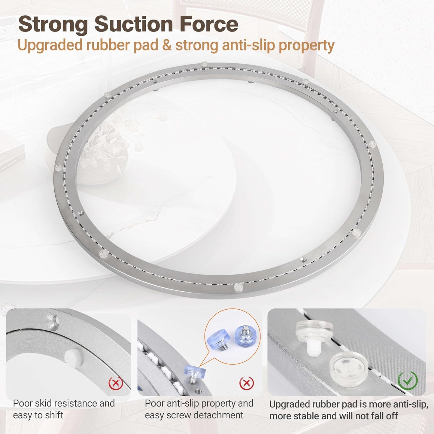 24 Inch Lazy Susan Aluminum Alloy Rotating Turntable Bearing, Non - Slip Mute Metal Bearing Swivel Plate Hardware for Dining and Workbench,880 Pounds Capacity