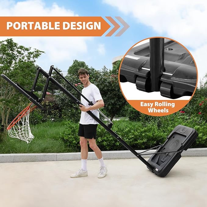 Portable Basketball Hoop Outdoor, 4.8-10FT Height Adjustable Basketball Hoop Goal System with 44-48 Inch Impact Backboard and Portable Wheels for Adults