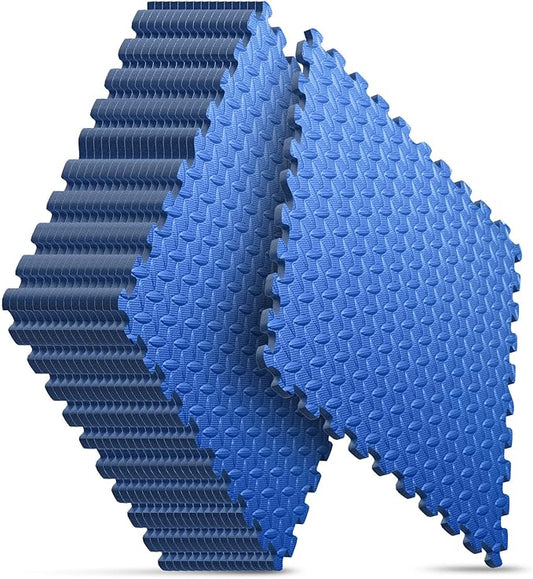 Home Gym Mat, Puzzle Exercise Mat, of EVA Interlocking Foam Floor Tiles for Home Workout Equipment and Kids' Play Areas - Blue, 24 in x 24 in x ½ in - 16 Tiles (Blue, 16 Pack 64 sq ft)