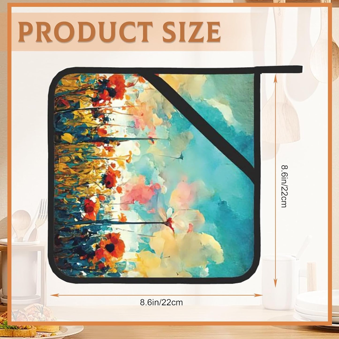 Abstract Red Poppy Flowers Pot Holders Set of 2, Kitchen Heat Resistant Potholder for Microwave Cooking Baking Oven End Dishes and BBQ