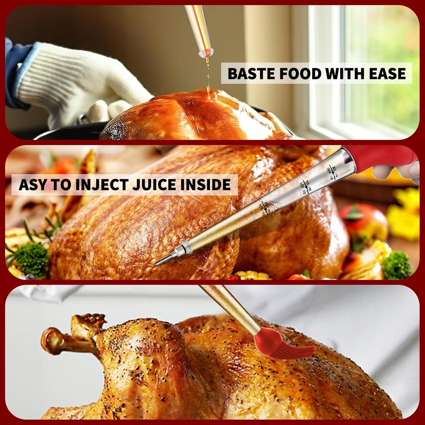 Turkey Baster, Premium Baster Tool for Cooking-Baster Syringe for Home Baking and Roaster Turkey, Include Detachable Silicone Bulb, 2 Meat Marinade Injector Needles for Thanksgiving