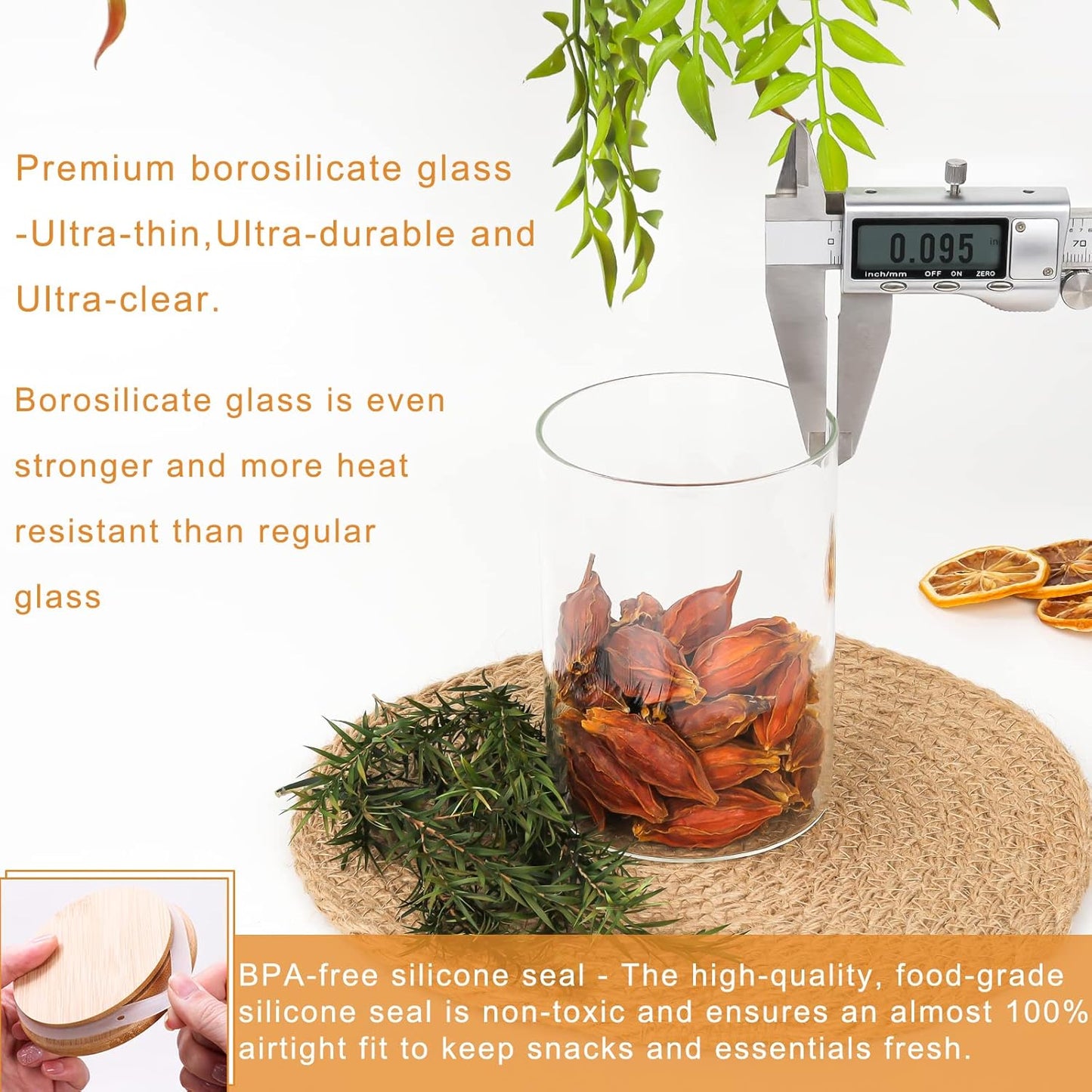 Glass Food Storage Containers Jars with Airtight Bamboo Lid 14 oz 10 pcs, 450 ml Pantry Organization Jar, Glass Terrarium with Lid, Spice, Flour and Sugar Container, Canister Set for Kitchen Counter