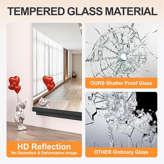 Hasipu 2 Pcs 48''x24'' Home Gym Mirror Large Full Length Wall Mounted Full Body Mirror for Yoga Dance Fitness Exercise Studio Bedroom Garage, Frameless Tempered Glass Workout Mirrors Black Rectangular