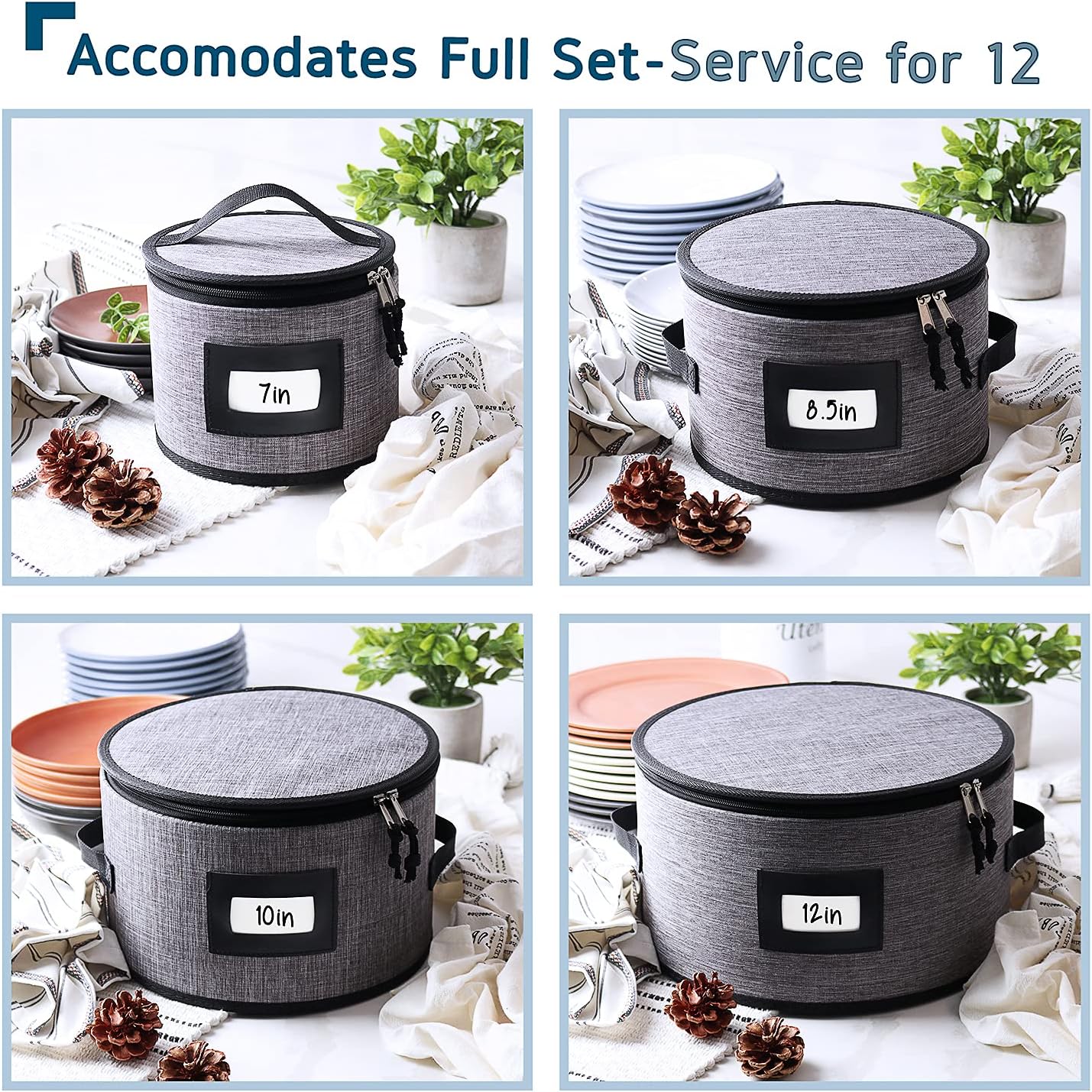 STORAGEBUD China Storage Containers Hard Shell, 8 Piece Flatware & Utensil with Mug Storage, Wine Glass 4 Dish Platter Case, Padded Dinnerware Containers, (sb-hds-09)