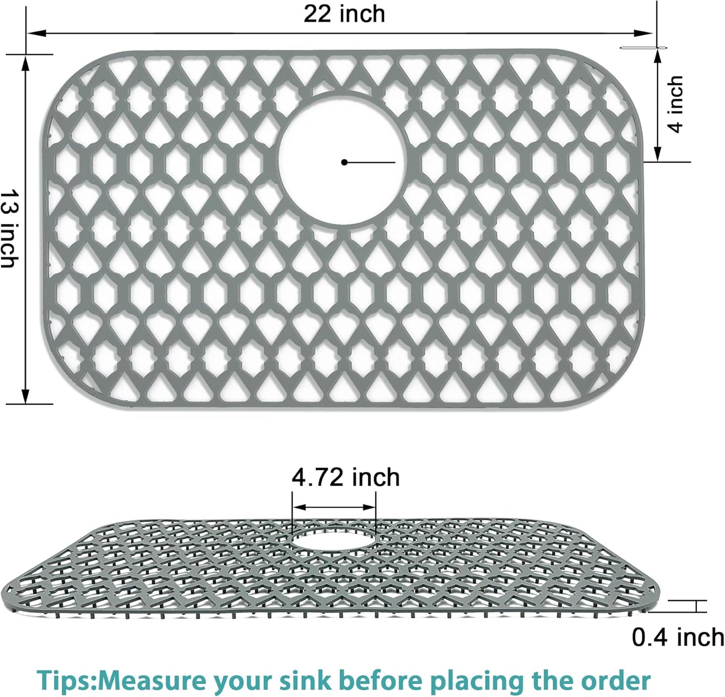 Sink Protectors for Kitchen Sink 19x14 & 21x16 & 22x13 & 26x14 & 28x14.4 & 30x16, Large Silicone Sink Mats Grid for Bottom of Farmhouse Stainless Steel Sink (22”x13”, Rear Drain)