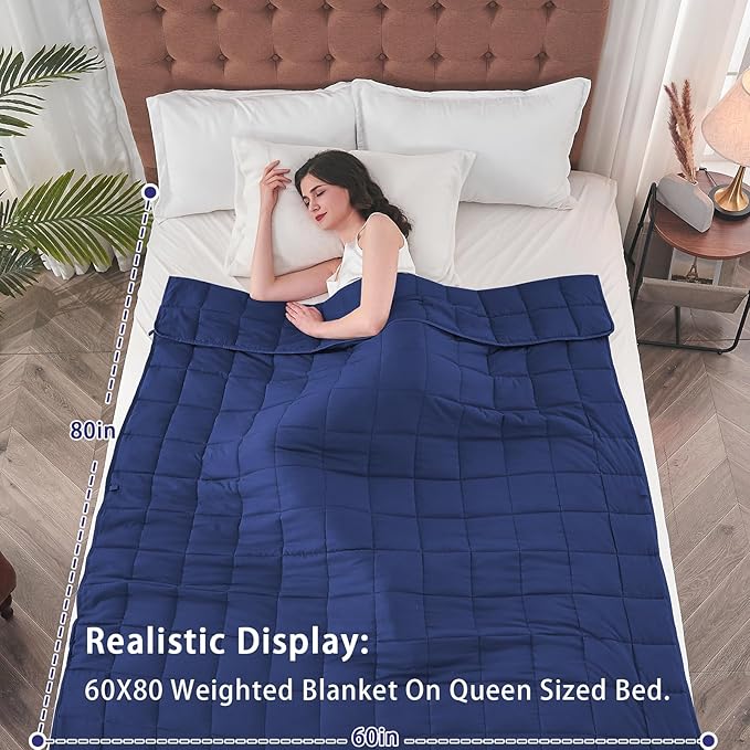 yescool Weighted Blanket for Adults (20 lbs, 60” x 80”, Blue) Cooling Heavy Blanket for Sleeping Perfect for 190-210 lbs, Queen Size Breathable Blanket with Premium Glass Bead, Machine Washable