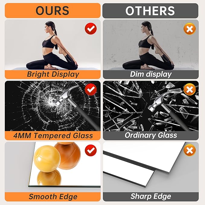 Hasipu 48''x30'' Home Gym Mirror Large Full Length Wall Mounted Full Body Mirror for Yoga Dance Fitness Exercise Studio Bedroom Garage, Frameless Tempered Glass Workout Mirrors Black Rectangular