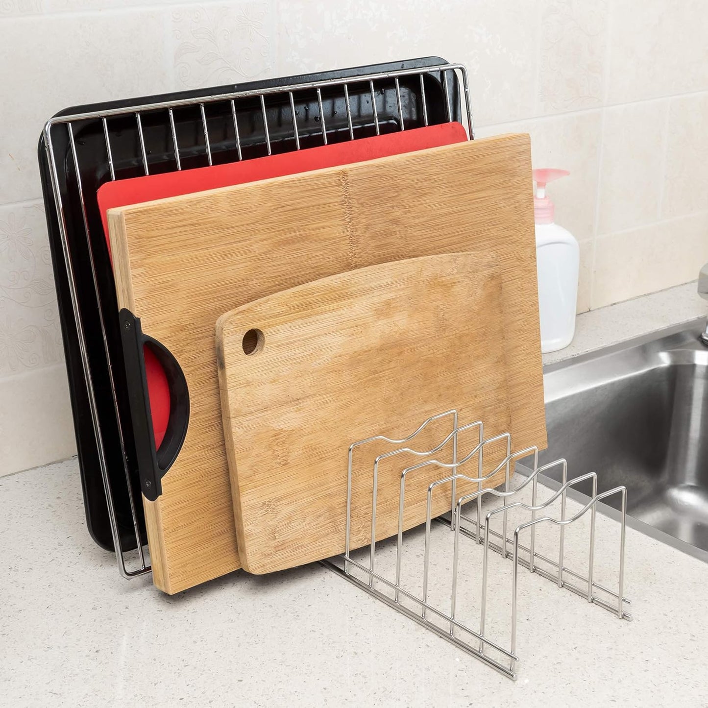 Slideep Pot Pan Lid Holder Drying Rack, Bakeware Lid Storage Organizer, Pantry and Cabinet Holder