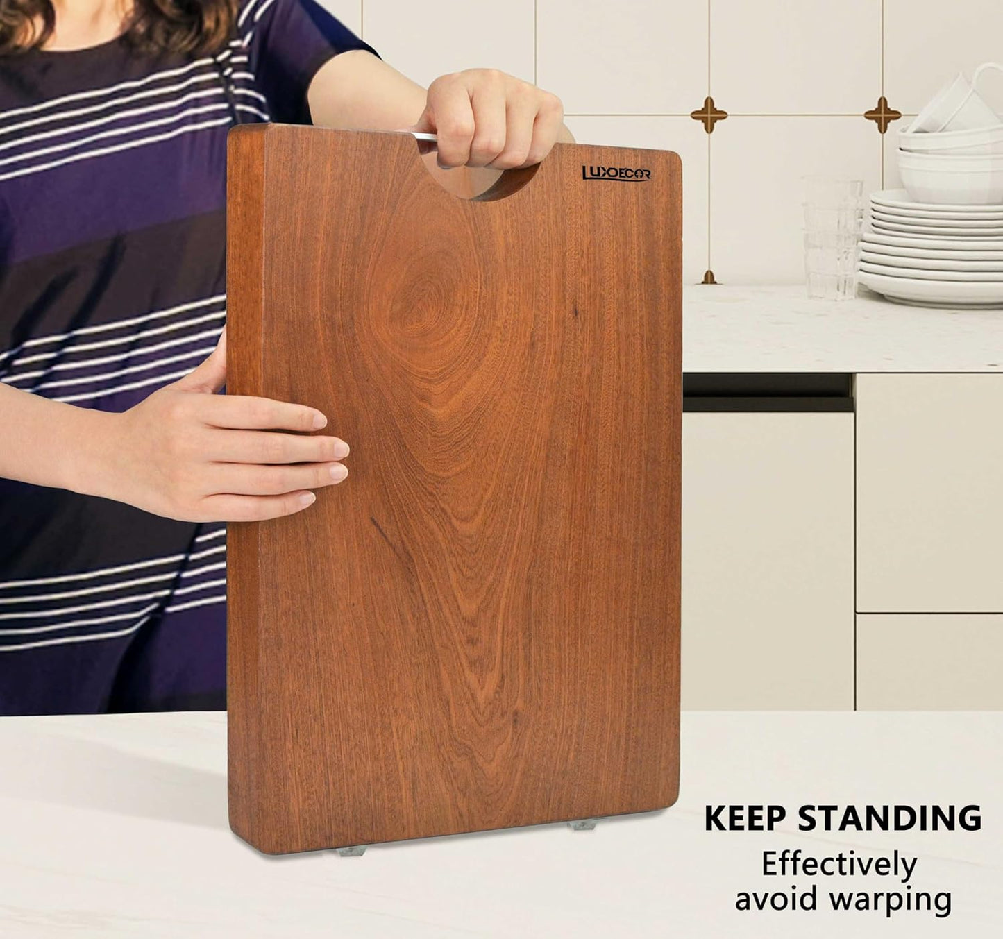 Real Solid Wood Cutting Board- Single Piece Wooden Cutting Board No Splicing&Glue, Sapele Wood Cutting Boards Of 17.7 * 11.8 * 1.2in Heavy Duty