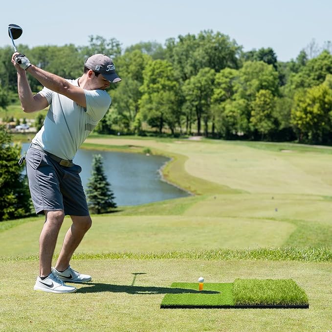 SAPLIZE Foldable Heavy-Duty Golf Hitting Mat, Practice Mat with 10mm EVA Rubber Backing, Larger Size for Indoor/Outdoor Swing and Chipping Practice, Anti-Deformation