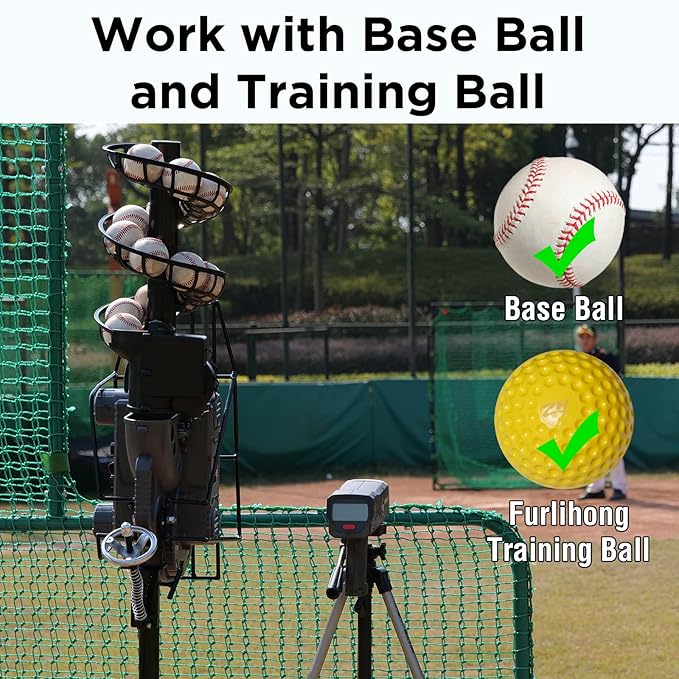 Furlihong 636BH Upgraded Dual-Wheel Baseball Pitching Machine, Adjustable Angle, Speed, and Interval, 40-68 MPH, Ideal for Professional Players and Coaches Training