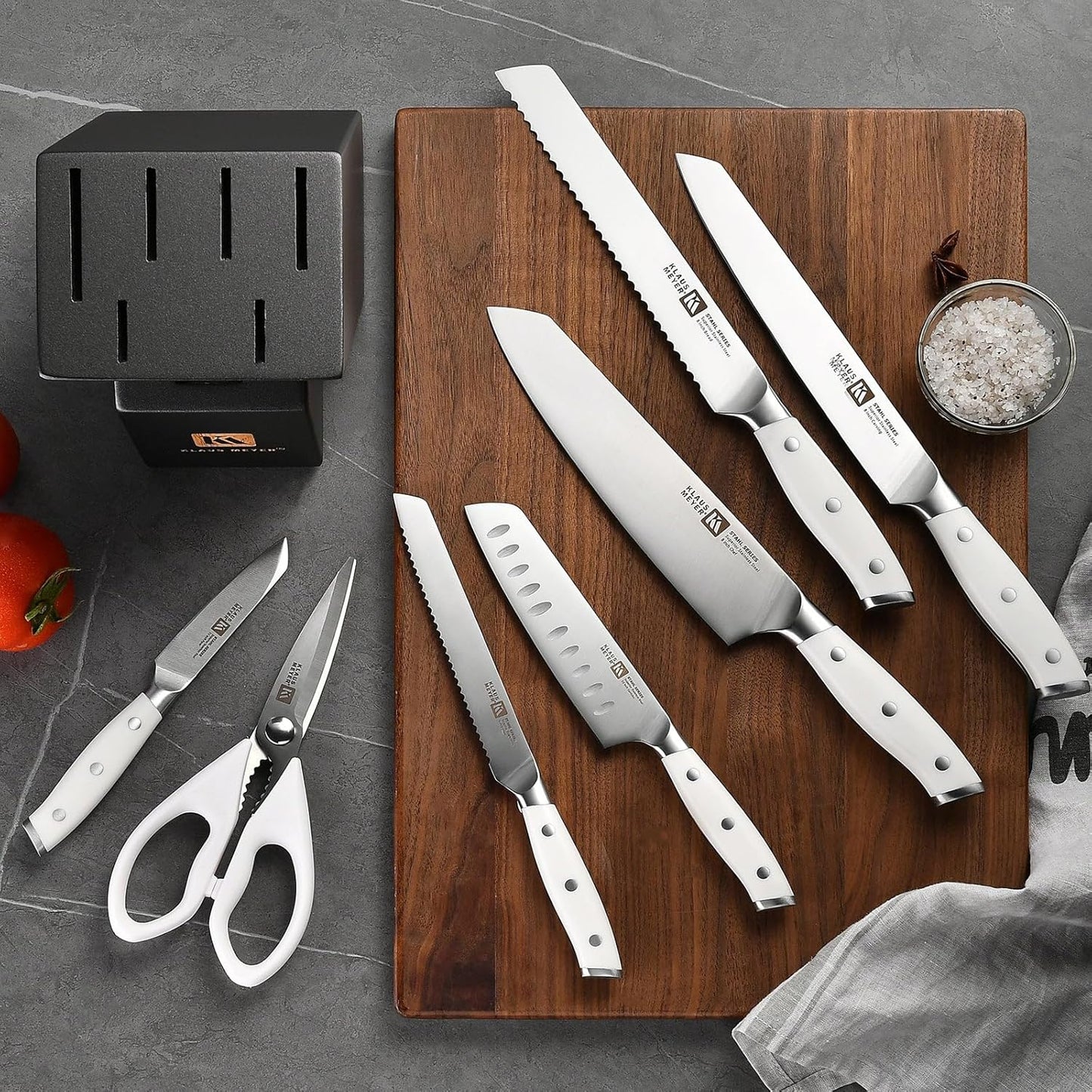 Stahl High Carbon Exclusive German Steel 8 Piece Knife Block Set (White)