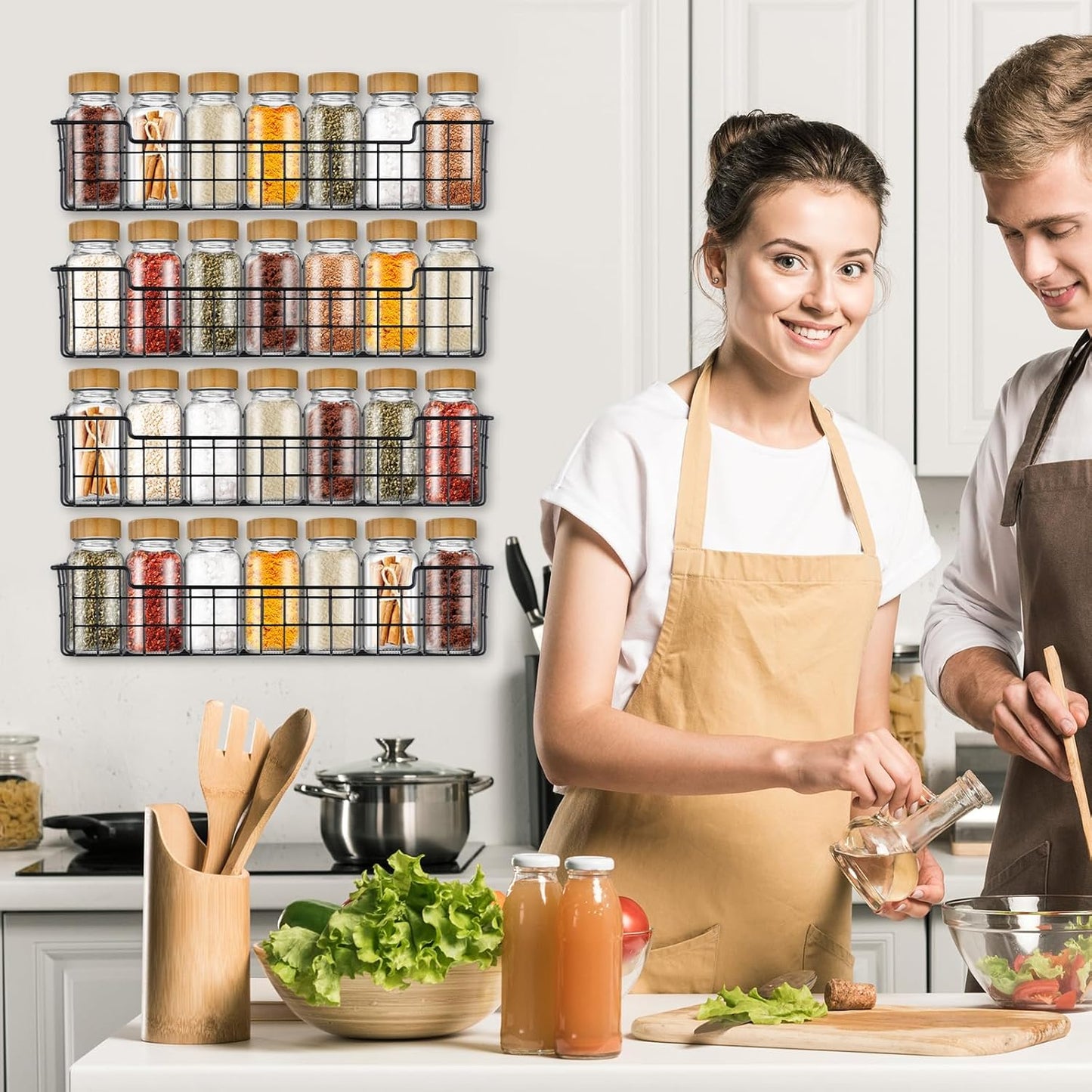 Spice Rack Organizer Wall Mount, Spice Organization Storage Shelf for Cabinet Door, 4 Packs Wall Spice Rack Saving Space for Kitchen, Black