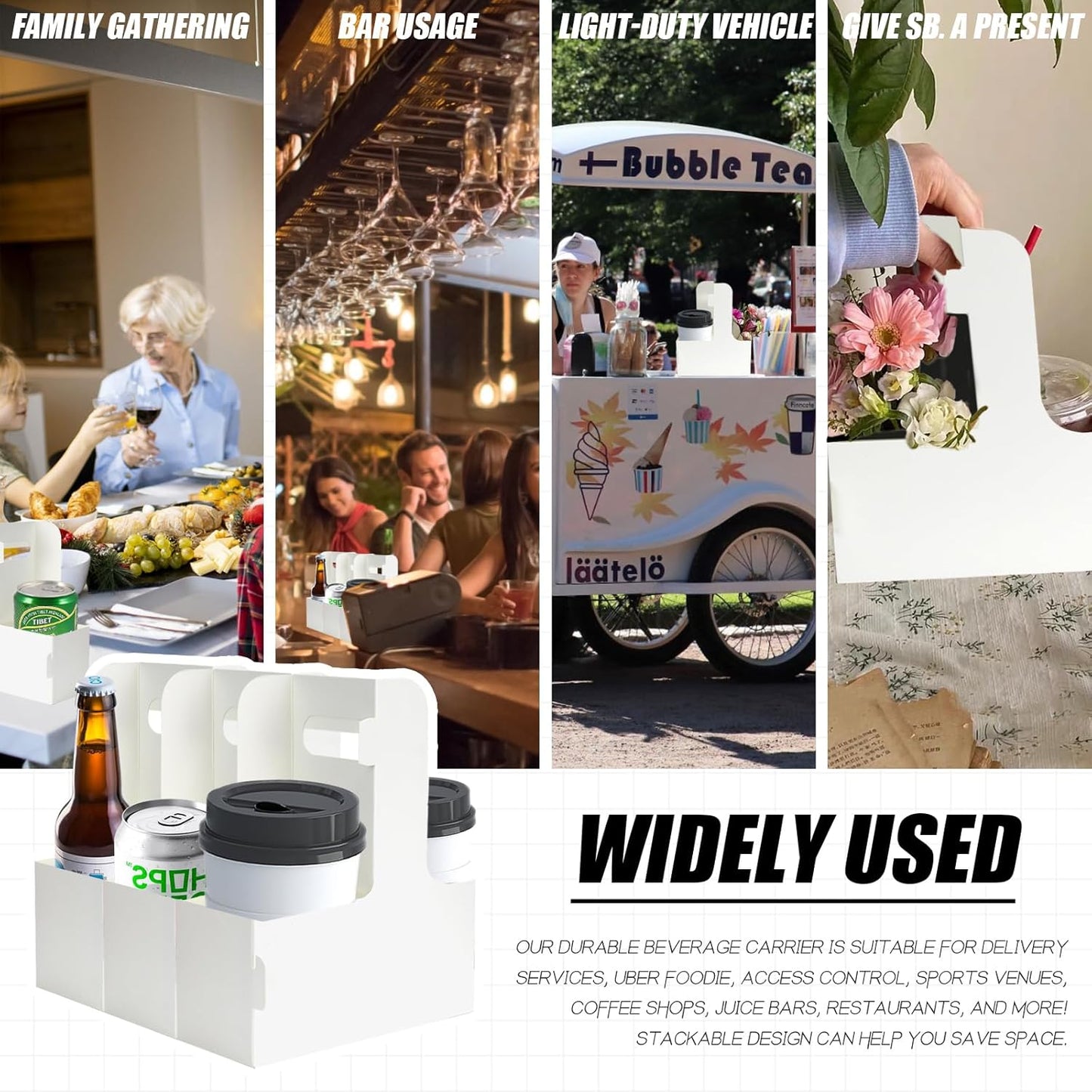 2 Cup Disposable Drink Carrier for Delivery with Handle,15 Count Kraft Paperboard Cup Holder,Cup Carriers for Hot or Cold Drinks,Coffee Carrier, Food Delivery,Take Out Cup Carriers (White, 30 PCs)