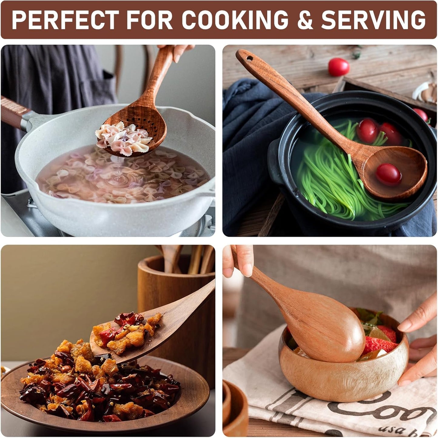 FJNATINH 7-Piece Nonstick Wooden Cooking Utensils Set, Natural and Healthy Kitchen Utensils（7 Pcs）